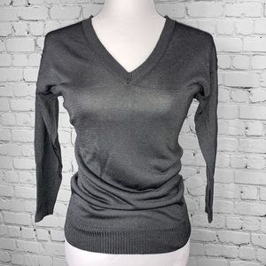 Ann Taylor Charcoal Gray Sparkle V-neck Sweater 3/4 Sleeve - XS